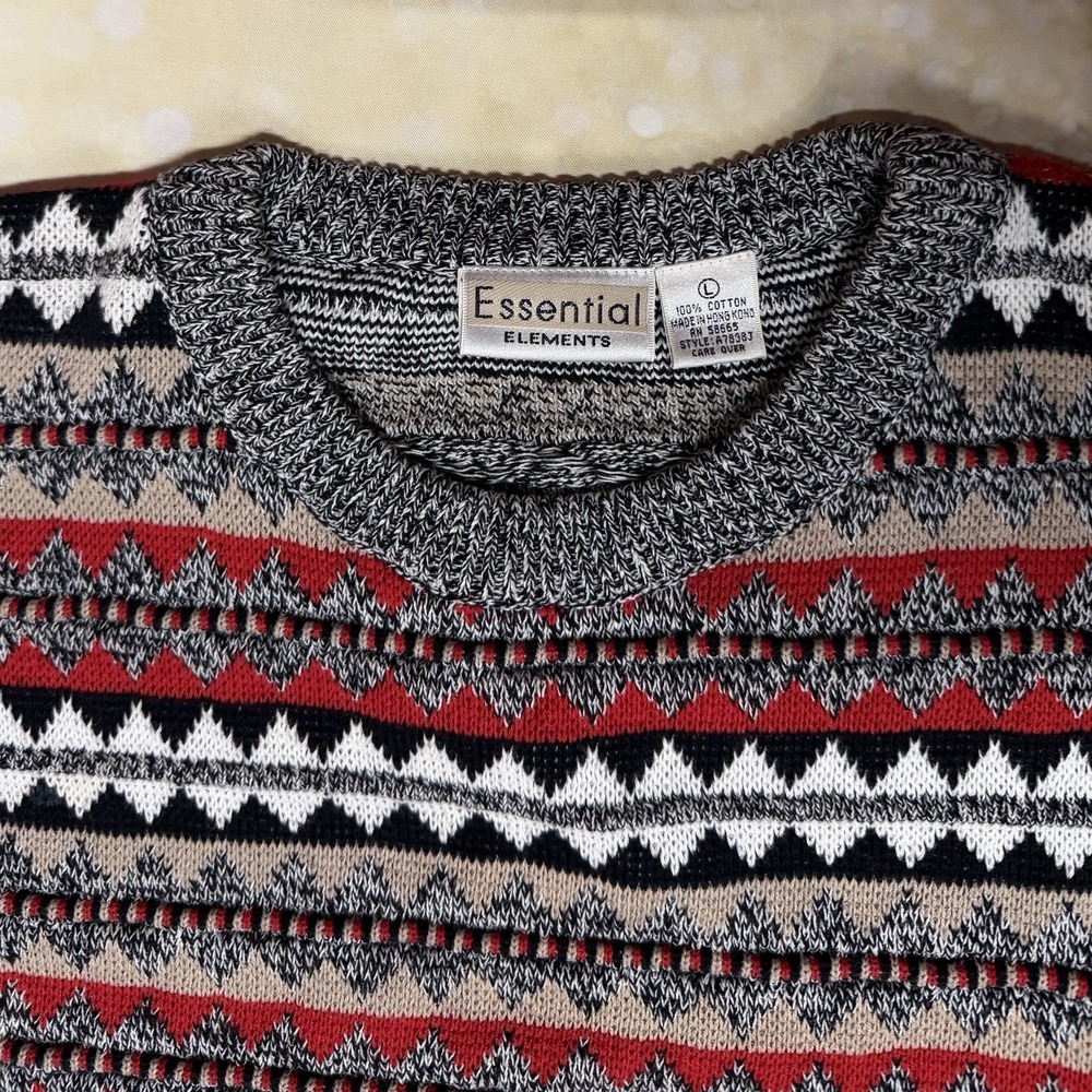 Vintage 100% Cotton Striped Sweater Sz Large Essential Elements Brand Geometric - Picture 3 of 7